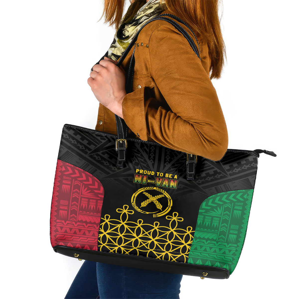 Vanuatu Indipendens Dei Leather Tote Bag Tribal Sand Drawing LT7 Colorful - Polynesian Pride