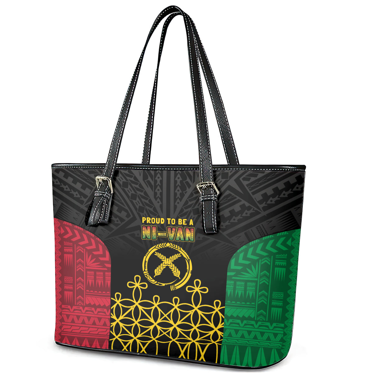 Vanuatu Indipendens Dei Leather Tote Bag Tribal Sand Drawing LT7 - Polynesian Pride