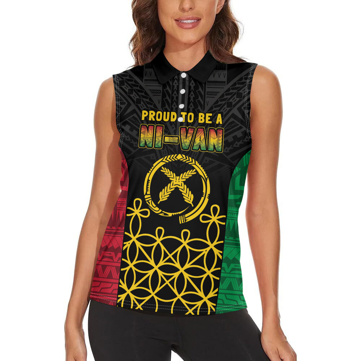 Vanuatu Indipendens Dei Women Sleeveless Polo Shirt Tribal Sand Drawing
