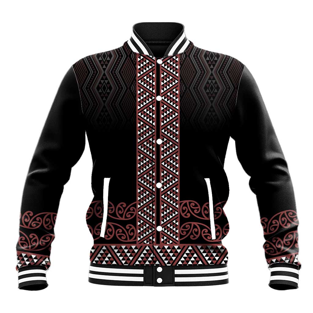 Maori Taniko Patterns Baseball Jacket Brown Niho Taniwha Mix Paatiki Motifs