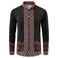 Maori Taniko Patterns Button Sweatshirt Brown Niho Taniwha Mix Paatiki Motifs