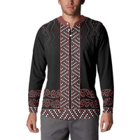 Maori Taniko Patterns Button Sweatshirt Brown Niho Taniwha Mix Paatiki Motifs
