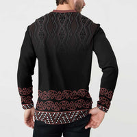Maori Taniko Patterns Button Sweatshirt Brown Niho Taniwha Mix Paatiki Motifs