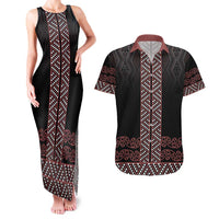 Maori Taniko Patterns Couples Matching Tank Maxi Dress and Hawaiian Shirt Brown Niho Taniwha Mix Paatiki Motifs LT7 Brown - Polynesian Pride