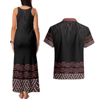 Maori Taniko Patterns Couples Matching Tank Maxi Dress and Hawaiian Shirt Brown Niho Taniwha Mix Paatiki Motifs LT7 - Polynesian Pride