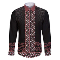Maori Taniko Patterns Family Matching Long Sleeve Bodycon Dress and Hawaiian Shirt Brown Niho Taniwha Mix Paatiki Motifs LT7 Dad's Shirt - Long Sleeve Brown - Polynesian Pride