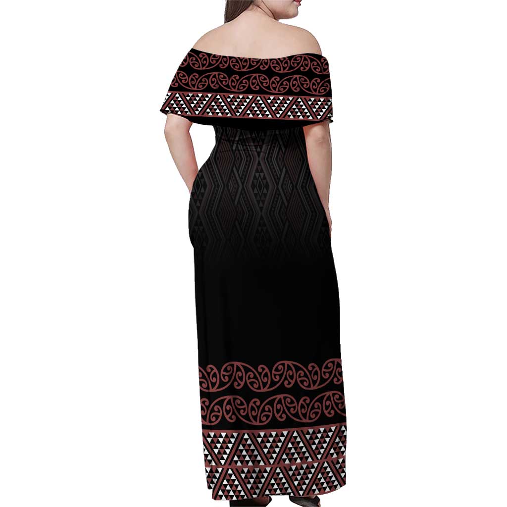 Maori Taniko Patterns Family Matching Off Shoulder Maxi Dress and Hawaiian Shirt Brown Niho Taniwha Mix Paatiki Motifs