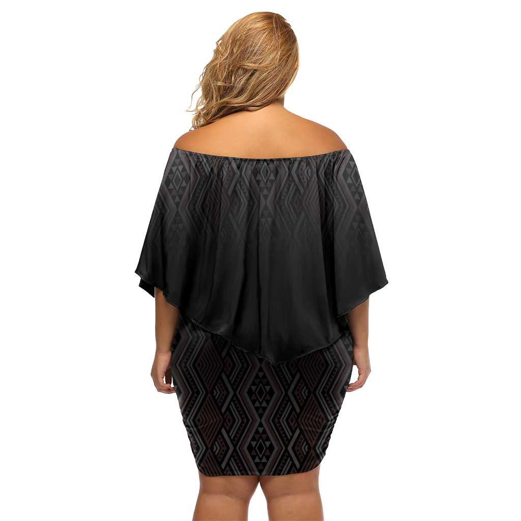 Maori Taniko Patterns Family Matching Off Shoulder Short Dress and Hawaiian Shirt Brown Niho Taniwha Mix Paatiki Motifs