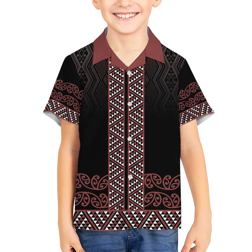 Maori Taniko Patterns Kid Hawaiian Shirt Brown Niho Taniwha Mix Paatiki Motifs LT7 Kid Brown - Polynesian Pride
