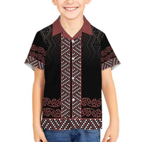 Maori Taniko Patterns Kid Hawaiian Shirt Brown Niho Taniwha Mix Paatiki Motifs LT7 Kid Brown - Polynesian Pride