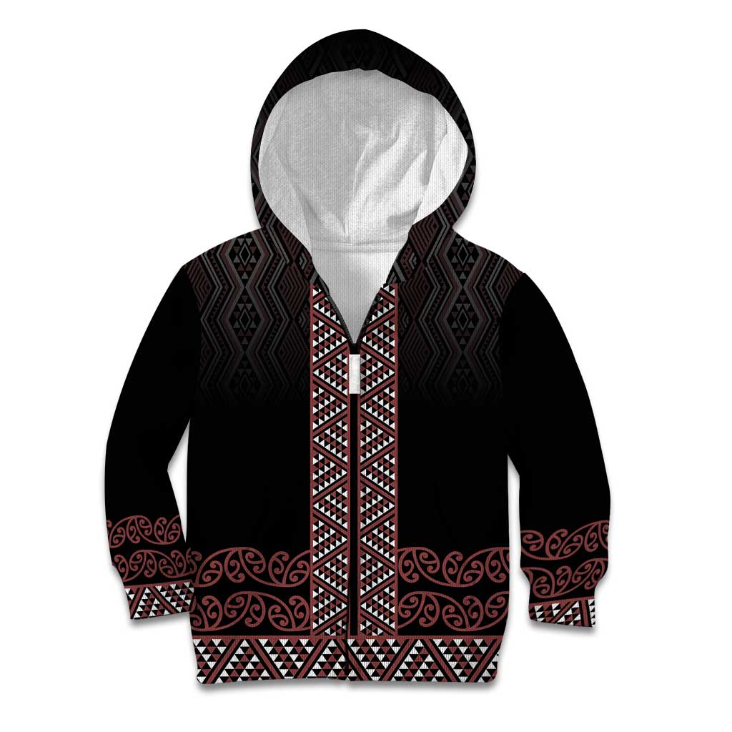 Maori Taniko Patterns Kid Hoodie Brown Niho Taniwha Mix Paatiki Motifs