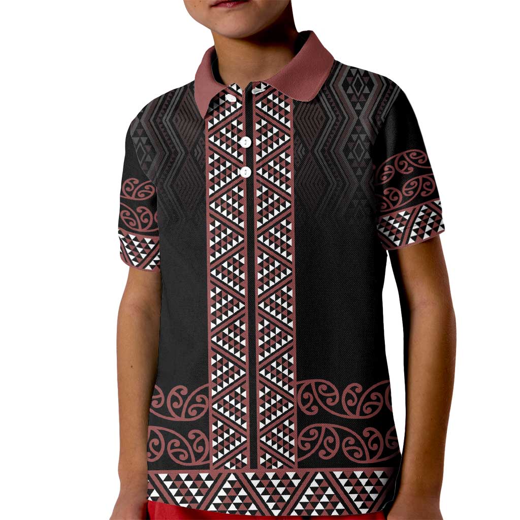 Maori Taniko Patterns Kid Polo Shirt Brown Niho Taniwha Mix Paatiki Motifs LT7 Kid Brown - Polynesian Pride