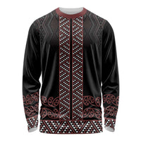 Maori Taniko Patterns Long Sleeve Shirt Brown Niho Taniwha Mix Paatiki Motifs LT7 Unisex Brown - Polynesian Pride