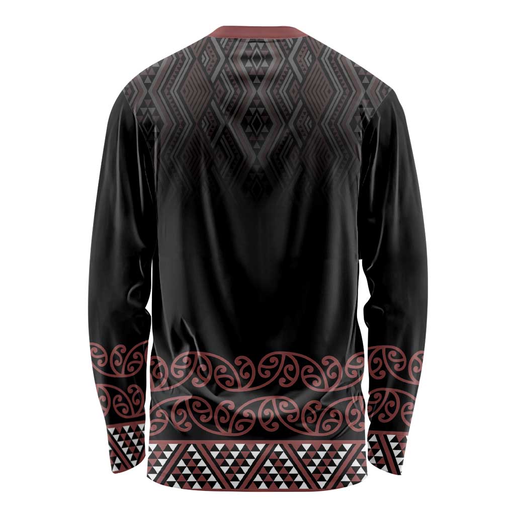 Maori Taniko Patterns Long Sleeve Shirt Brown Niho Taniwha Mix Paatiki Motifs LT7 - Polynesian Pride