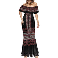 Maori Taniko Patterns Mermaid Dress Brown Niho Taniwha Mix Paatiki Motifs