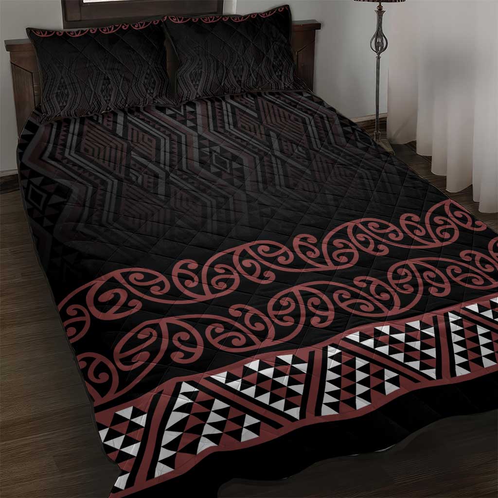 Maori Taniko Patterns Quilt Bed Set Brown Niho Taniwha Mix Paatiki Motifs
