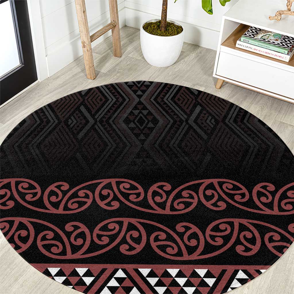 Maori Taniko Patterns Round Carpet Brown Niho Taniwha Mix Paatiki Motifs