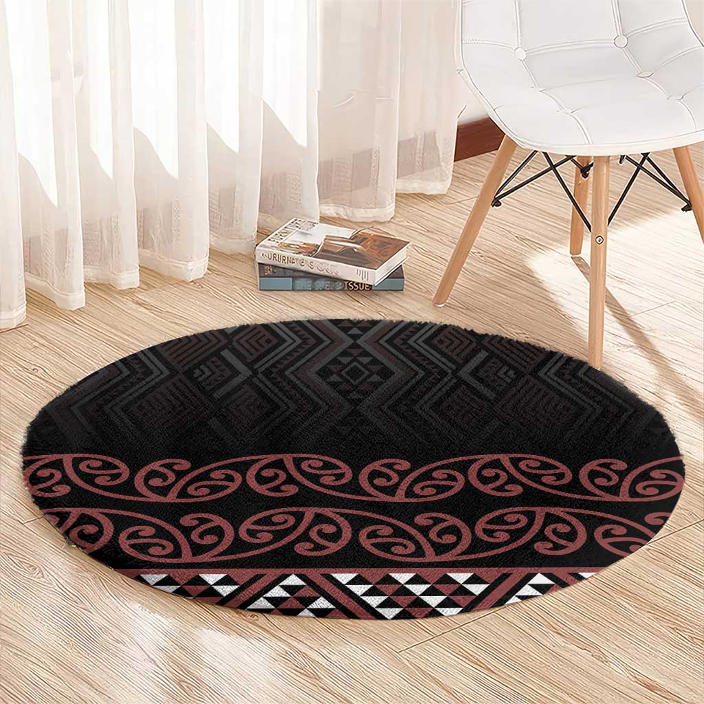 Maori Taniko Patterns Round Carpet Brown Niho Taniwha Mix Paatiki Motifs