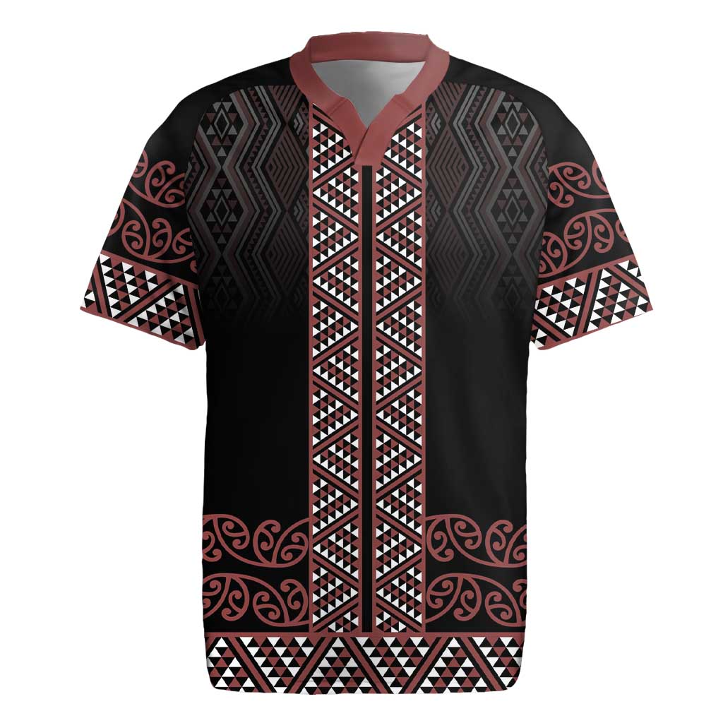 Maori Taniko Patterns Rugby Jersey Brown Niho Taniwha Mix Paatiki Motifs LT7 Brown - Polynesian Pride