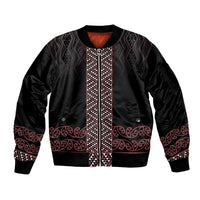 Maori Taniko Patterns Sleeve Zip Bomber Jacket Brown Niho Taniwha Mix Paatiki Motifs LT7 Unisex Brown - Polynesian Pride
