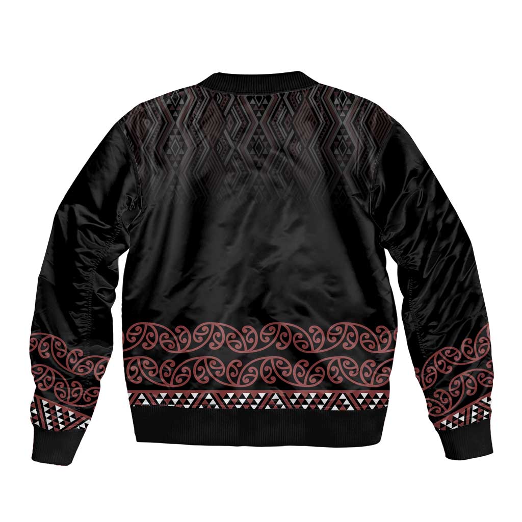 Maori Taniko Patterns Sleeve Zip Bomber Jacket Brown Niho Taniwha Mix Paatiki Motifs LT7 - Polynesian Pride