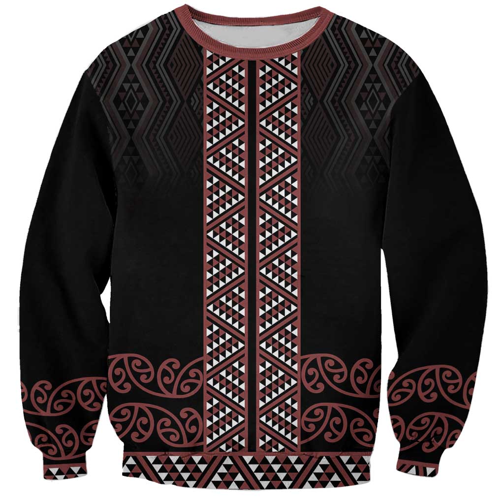 Maori Taniko Patterns Sweatshirt Brown Niho Taniwha Mix Paatiki Motifs