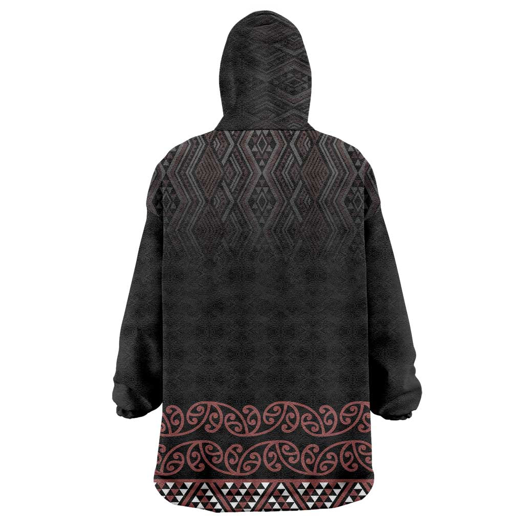 Maori Taniko Patterns Wearable Blanket Hoodie Brown Niho Taniwha Mix Paatiki Motifs