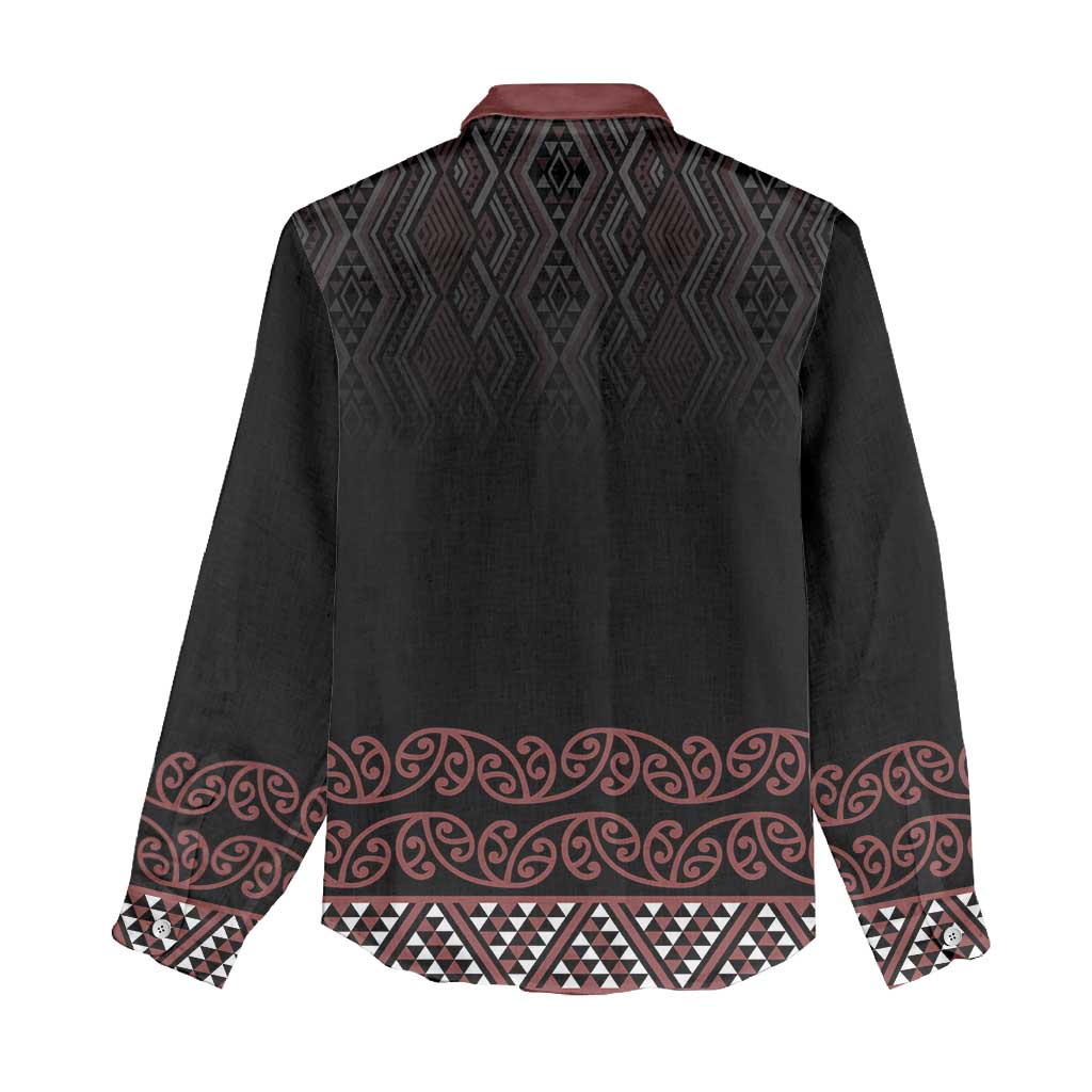 Maori Taniko Patterns Women Casual Shirt Brown Niho Taniwha Mix Paatiki Motifs