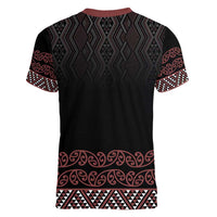 Maori Taniko Patterns Women V-Neck T-Shirt Brown Niho Taniwha Mix Paatiki Motifs LT7 - Polynesian Pride