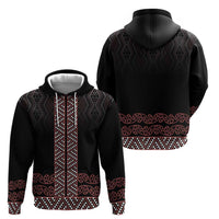 Maori Taniko Patterns Zip Hoodie Brown Niho Taniwha Mix Paatiki Motifs
