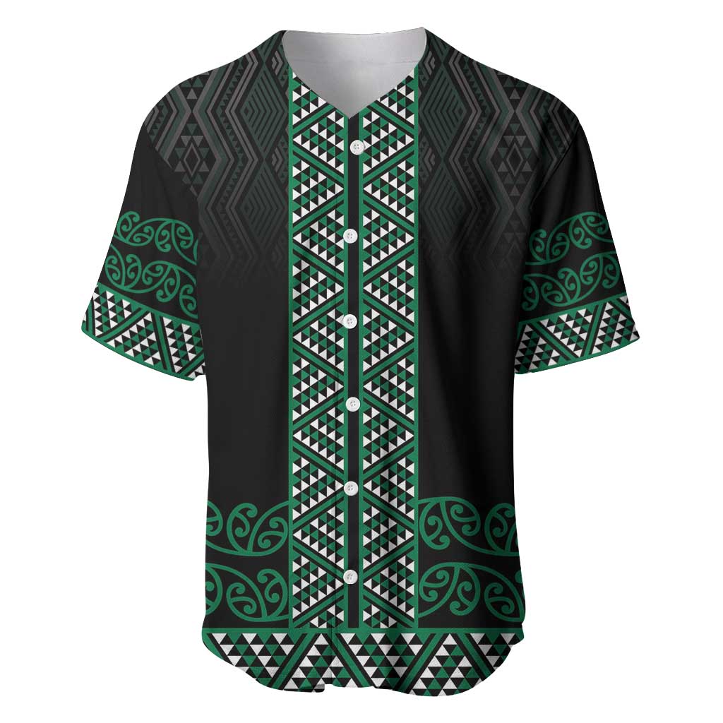 Maori Taniko Patterns Baseball Jersey Pounamu Niho Taniwha Mix Paatiki Motifs LT7 Green - Polynesian Pride