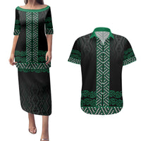 Maori Taniko Patterns Couples Matching Puletasi and Hawaiian Shirt Pounamu Niho Taniwha Mix Paatiki Motifs
