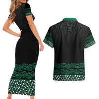 Maori Taniko Patterns Couples Matching Short Sleeve Bodycon Dress and Hawaiian Shirt Pounamu Niho Taniwha Mix Paatiki Motifs