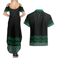 Maori Taniko Patterns Couples Matching Summer Maxi Dress and Hawaiian Shirt Pounamu Niho Taniwha Mix Paatiki Motifs LT7 - Polynesian Pride