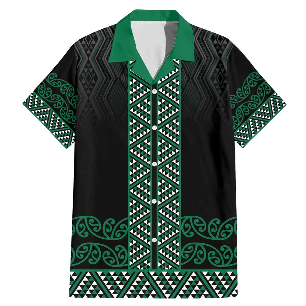 Maori Taniko Patterns Family Matching Mermaid Dress and Hawaiian Shirt Pounamu Niho Taniwha Mix Paatiki Motifs LT7 Dad's Shirt - Short Sleeve Green - Polynesian Pride