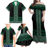 Maori Taniko Patterns Family Matching Off Shoulder Maxi Dress and Hawaiian Shirt Pounamu Niho Taniwha Mix Paatiki Motifs