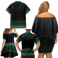 Maori Taniko Patterns Family Matching Off Shoulder Short Dress and Hawaiian Shirt Pounamu Niho Taniwha Mix Paatiki Motifs LT7 - Polynesian Pride