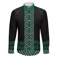 Maori Taniko Patterns Family Matching Short Sleeve Bodycon Dress and Hawaiian Shirt Pounamu Niho Taniwha Mix Paatiki Motifs LT7 Dad's Shirt - Long Sleeve Green - Polynesian Pride