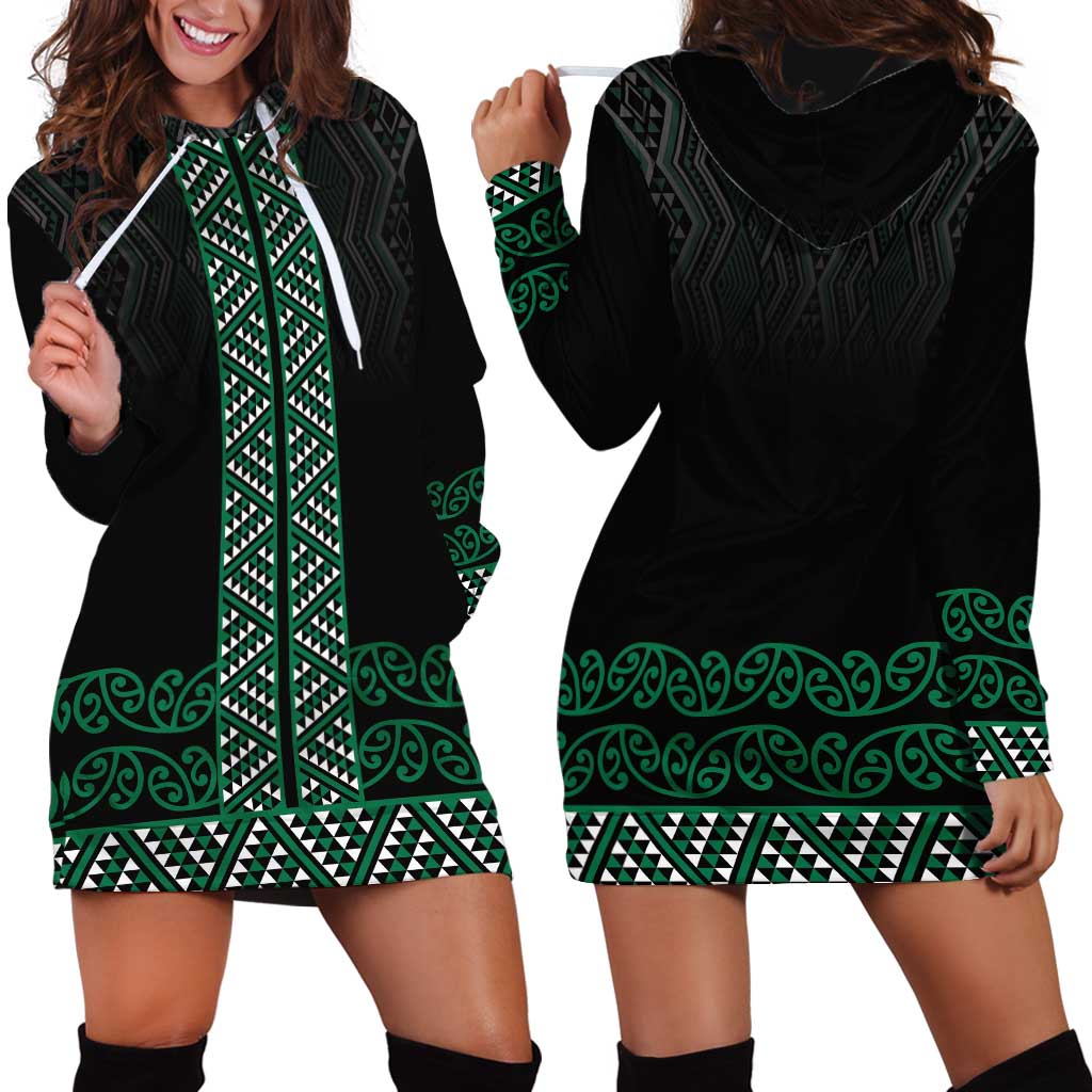 Maori Taniko Patterns Hoodie Dress Pounamu Niho Taniwha Mix Paatiki Motifs