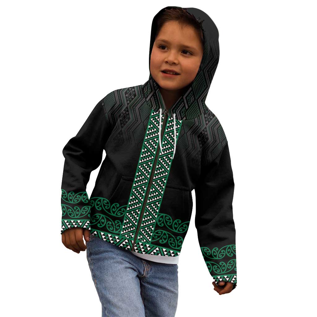 Maori Taniko Patterns Kid Hoodie Pounamu Niho Taniwha Mix Paatiki Motifs