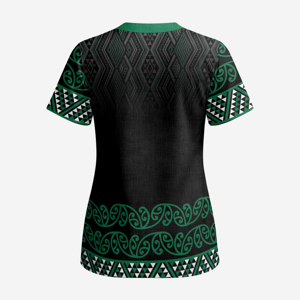 Maori Taniko Patterns Scrub Top Pounamu Niho Taniwha Mix Paatiki Motifs - Polynesian Pride