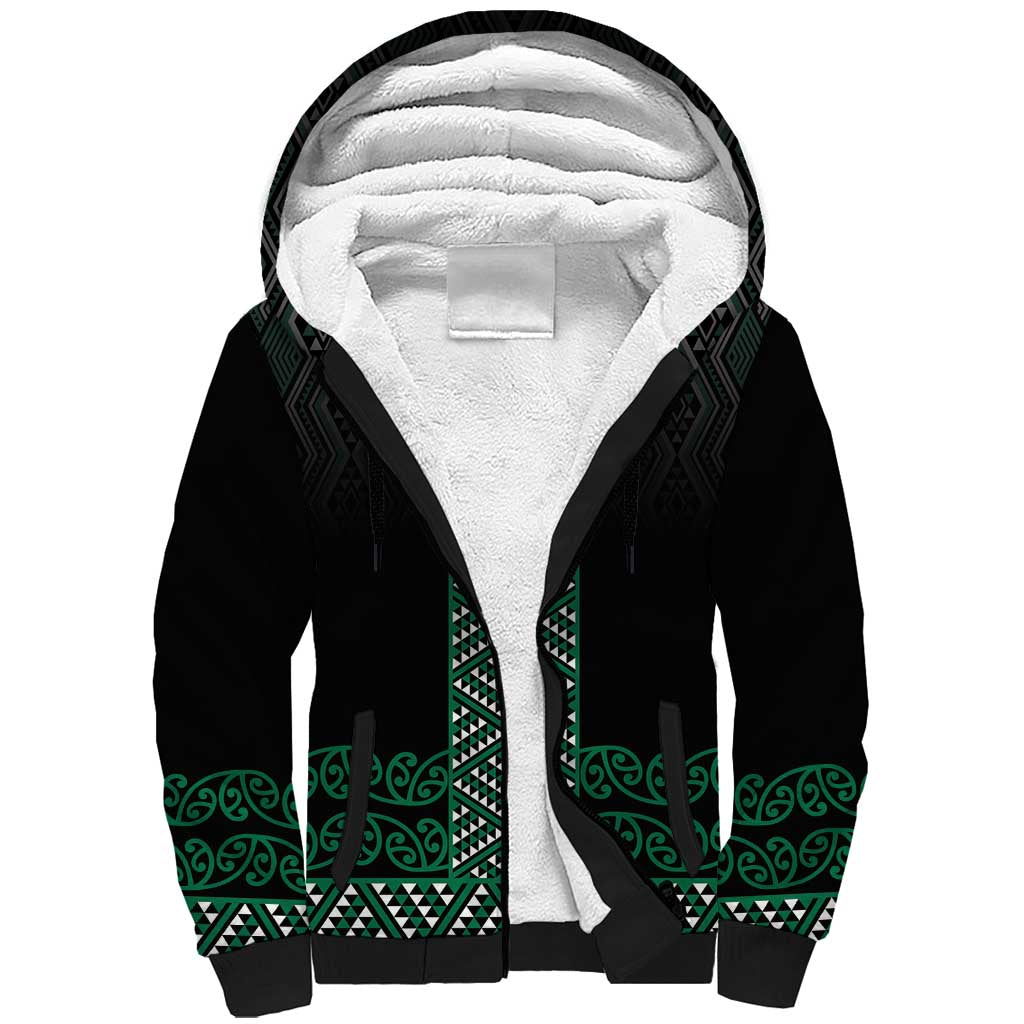 Maori Taniko Patterns Sherpa Hoodie Pounamu Niho Taniwha Mix Paatiki Motifs