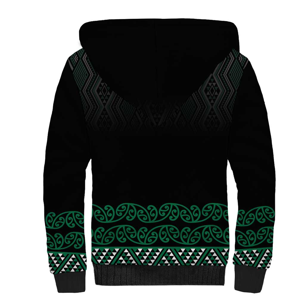 Maori Taniko Patterns Sherpa Hoodie Pounamu Niho Taniwha Mix Paatiki Motifs