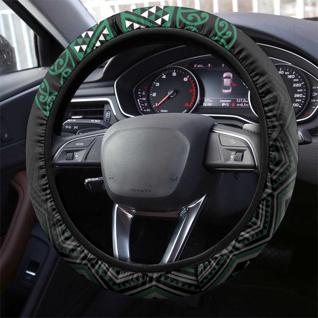 Maori Taniko Patterns Steering Wheel Cover Pounamu Niho Taniwha Mix Paatiki Motifs
