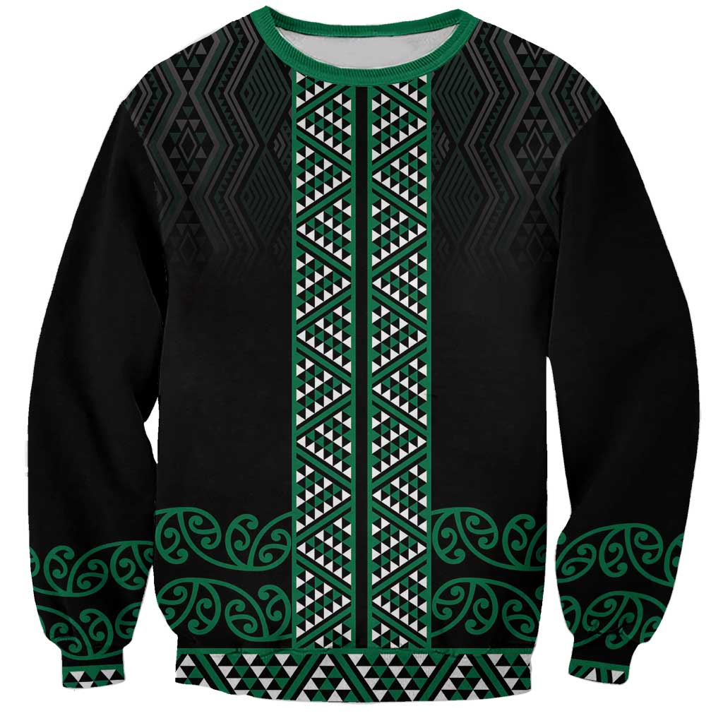 Maori Taniko Patterns Sweatshirt Pounamu Niho Taniwha Mix Paatiki Motifs LT7 Unisex Green - Polynesian Pride