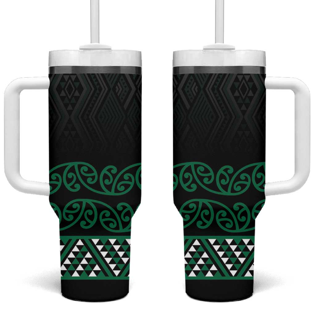 Maori Taniko Patterns Tumbler With Handle Pounamu Niho Taniwha Mix Paatiki Motifs LT7 One Size: 40 oz Green - Polynesian Pride