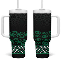 Maori Taniko Patterns Tumbler With Handle Pounamu Niho Taniwha Mix Paatiki Motifs LT7 One Size: 40 oz Green - Polynesian Pride