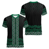 Maori Taniko Patterns Women V-Neck T-Shirt Pounamu Niho Taniwha Mix Paatiki Motifs LT7 - Polynesian Pride