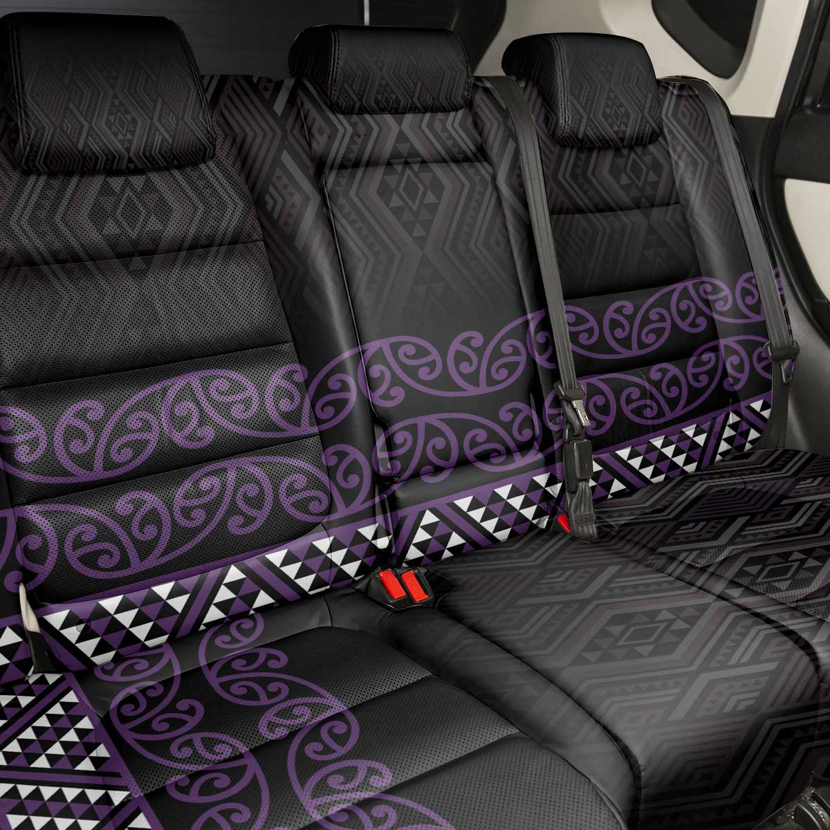 Maori Taniko Patterns Back Car Seat Cover Purple Niho Taniwha Mix Paatiki Motifs
