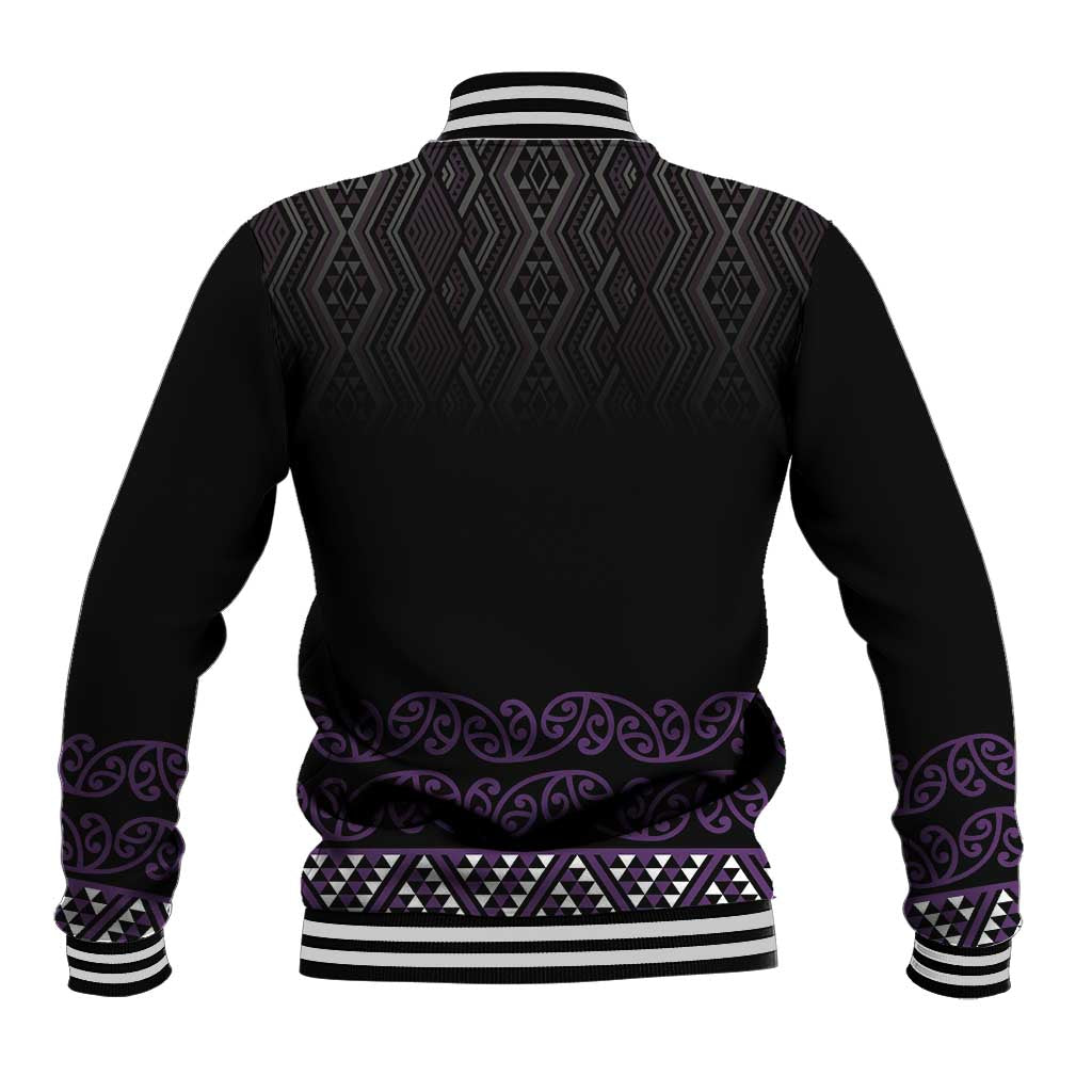 Maori Taniko Patterns Baseball Jacket Purple Niho Taniwha Mix Paatiki Motifs